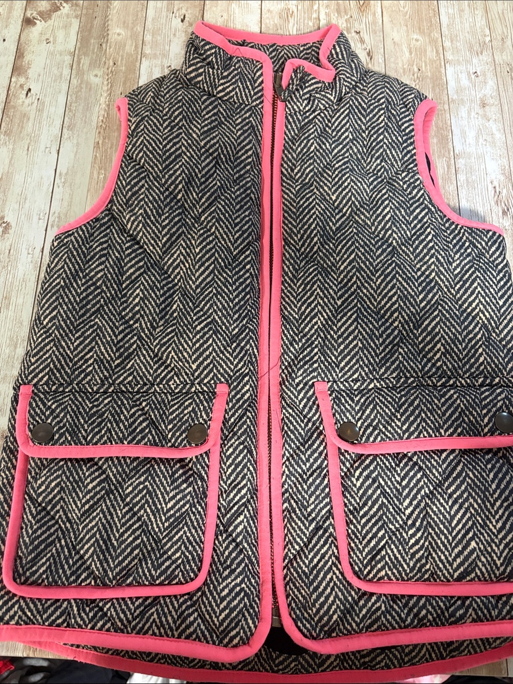 Crewcuts Black & White Herringbone Vest with Bright Pink Trim